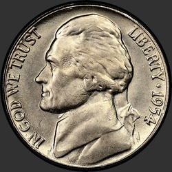аверс 5¢ (nickel) 1954 "الولايات المتحدة الأمريكية - 5 سنت / 1954 - D"