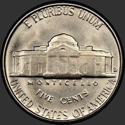 реверс 5¢ (никель) 1954 "США - 5 Cents / 1954 - D"