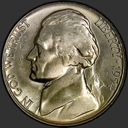 аверс 5¢ (nickel) 1954 "EUA - 5 cêntimos / 1954 - S"