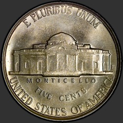 реверс 5¢ (nickel) 1954 "EUA - 5 cêntimos / 1954 - S"