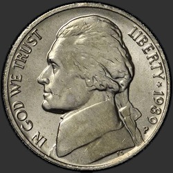 аверс 5¢ (никель) 1989 "США - 5 Cents / 1989 - P"