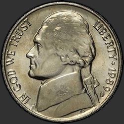 аверс 5¢ (никель) 1989 "США - 5 Cents / 1989 - D"