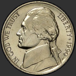 аверс 5¢ (nickel) 1990 "USA  -  5セント/ 1990  -  P"