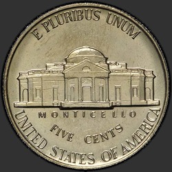 реверс 5¢ (nickel) 1990 "USA  -  5セント/ 1990  -  P"