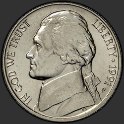 аверс 5¢ (никель) 1991 "USA - 5 Cents / 1991 - P"