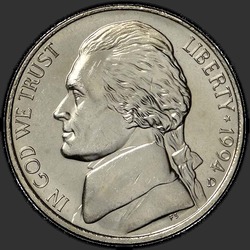 аверс 5¢ (nickel) 1994 "미국 - 5 센트 / 1994 - D"