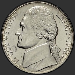 аверс 5¢ (nickel) 1996 "USA - 5 Cents / 1996 - P"