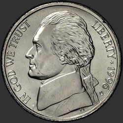 аверс 5¢ (никель) 1996 "США - 5 Cents / 1996 - D"