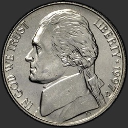 аверс 5¢ (nickel) 1997 "미국 - 5 센트 / 1997 - D"