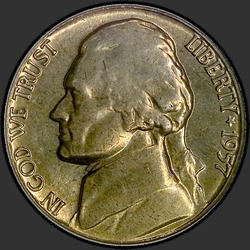 аверс 5¢ (никель) 1957 "США - 5 Cents / 1957 - P"