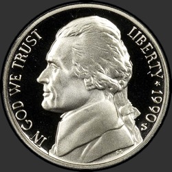 аверс 5¢ (nickel) 1990 "미국 - 5 센트 / 1990 - S 증명"