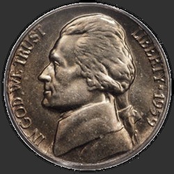 аверс 5¢ (никель) 1959 "USA - 5 Cents / 1959 - P"