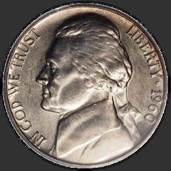 аверс 5¢ (nickel) 1960 "USA - 5 centů / 1960 - P"
