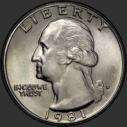 аверс 25¢ (quarter) 1981 "EUA - Trimestre / 1981 - D"