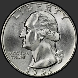 аверс 25¢ (квотер) 1955 "USA - Quarter / 1955 - P"