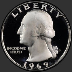 аверс 25¢ (quarter) 1969 "EUA - Trimestre / 1969 - S Proof"
