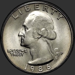 аверс 25¢ (quarter) 1986 "USA - Quarter / 1986 - P"