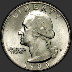 аверс 25¢ (квотер) 1986 "USA - Quarter / 1986 - D"