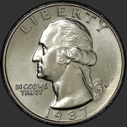 аверс 25¢ (квотер) 1987 "США - квартал / 1987 - P"