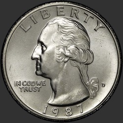 аверс 25¢ (quarter) 1987 "संयुक्त राज्य अमरीका - क्वार्टर / 1987 - डी"