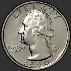 аверс 25¢ (quarter) 1990 "الولايات المتحدة الأمريكية - الربع / 1990 - P"