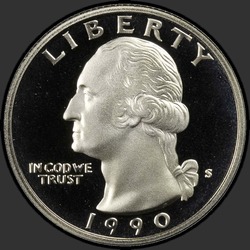 аверс 25¢ (quarter) 1990 "EUA - Trimestre / 1990 - S Proof"