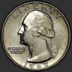 аверс 25¢ (quarter) 1969 "الولايات المتحدة الأمريكية - الربع / 1969 - P"