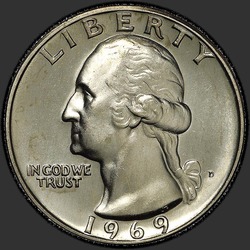 аверс 25¢ (quarter) 1969 "संयुक्त राज्य अमरीका - क्वार्टर / 1969 - डी"