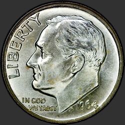 аверс 10¢ (dime) 1964 "USA  - ダイム/ 1964  -  D"