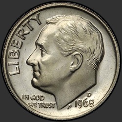 аверс 10¢ (dime) 1968 "미국 - 다임 / 1968 - D"