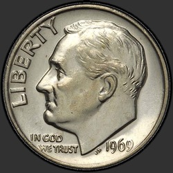 аверс 10¢ (dime) 1969 "الولايات المتحدة الأمريكية - الدايم / 1969 - P"