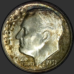 аверс 10¢ (dime) 1951 "EUA - Dime / 1951 - P"
