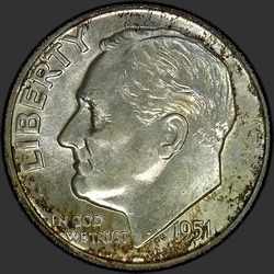 аверс 10¢ (dime) 1951 "الولايات المتحدة الأمريكية - الدايم / 1951 - D"