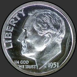 аверс 10¢ (дайм) 1951 "США - Dime / 1951 - PROOF"