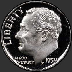 аверс 10¢ (dime) 1959 "USA - Dime / 1959 - Důkaz"