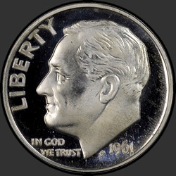 аверс 10¢ (dime) 1961 "USA - Dime / 1961 - Prova"