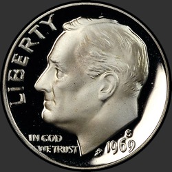 аверс 10¢ (дайм) 1969 "США - Dime / 1969 - S PROOF"