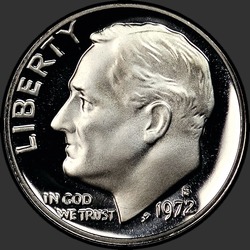 аверс 10¢ (dime) 1972 "الولايات المتحدة الأمريكية - الدايم / 1972 - S الدليل"