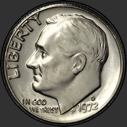 аверс 10¢ (dime) 1972 "الولايات المتحدة الأمريكية - الدايم / 1972 - D"