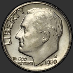 аверс 10¢ (dime) 1980 "EUA - Dime / 1980 - D"