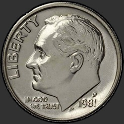 аверс 10¢ (dime) 1981 "الولايات المتحدة الأمريكية - الدايم / 1981 - P"