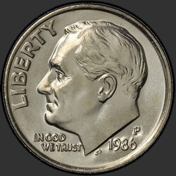 аверс 10¢ (дайм) 1986 "USA - Dime / 1986 - P"