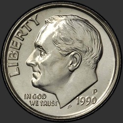 аверс 10¢ (dime) 1990 "USA  - ダイム/ 1990  -  P"