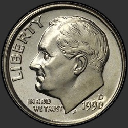 аверс 10¢ (dime) 1990 "الولايات المتحدة الأمريكية - الدايم / 1990 - D"
