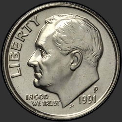 аверс 10¢ (dime) 1991 "الولايات المتحدة الأمريكية - الدايم / 1991 - P"