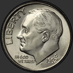 аверс 10¢ (dime) 1992 "الولايات المتحدة الأمريكية - الدايم / 1992 - D"