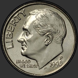 аверс 10¢ (dime) 1996 "الولايات المتحدة الأمريكية - الدايم / 1996 - P"