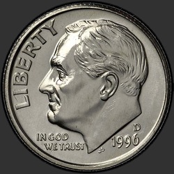 аверс 10¢ (dime) 1996 "الولايات المتحدة الأمريكية - الدايم / 1996 - D"
