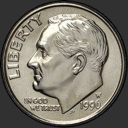 аверс 10¢ (dime) 1996 "संयुक्त राज्य अमरीका - Dime / 1996 - { "_": "डब्ल्यू"}"