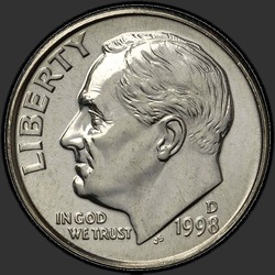 аверс 10¢ (dime) 1998 "الولايات المتحدة الأمريكية - الدايم / 1998 - D"